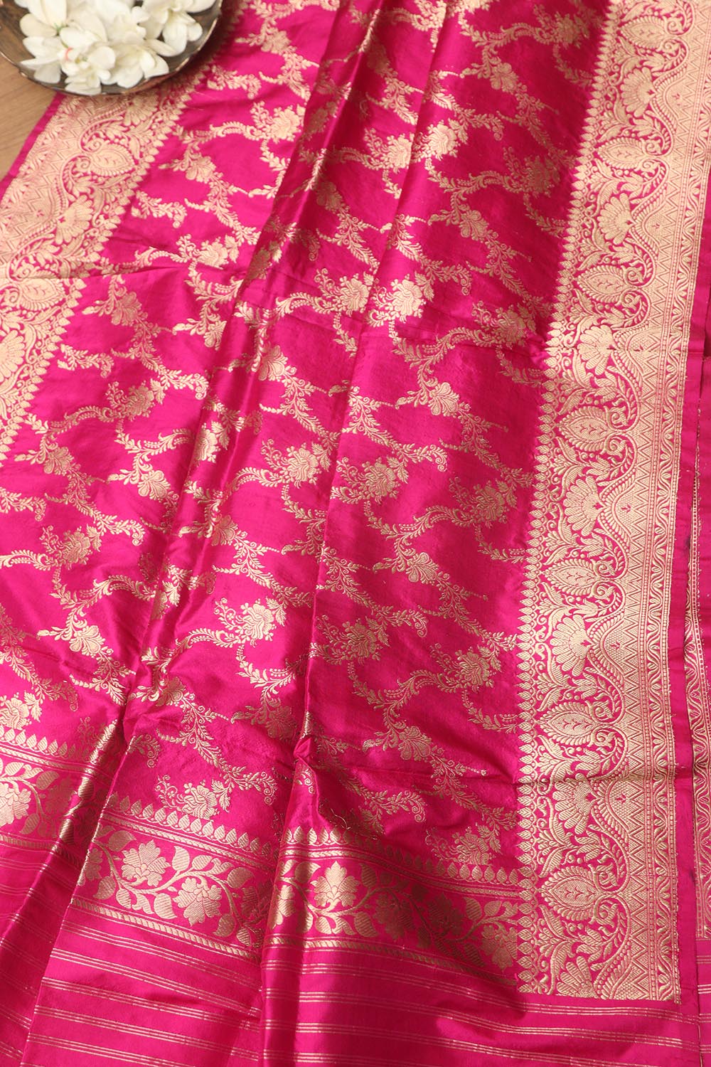 Exquisite Pink Banarasi Handloom Pure Katan Silk Dupatta - Luxurion World- Crafted Heirlooms