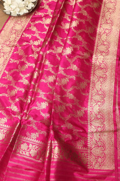Exquisite Pink Banarasi Handloom Pure Katan Silk Dupatta - Luxurion World