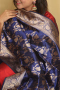 Exquisite Blue Banarasi Handloom Pure Katan Silk Dupatta - Luxurion World- Crafted Heirlooms
