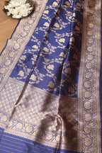 Exquisite Blue Banarasi Handloom Pure Katan Silk Dupatta - Luxurion World- Crafted Heirlooms