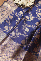 Exquisite Blue Banarasi Handloom Pure Katan Silk Dupatta - Luxurion World- Crafted Heirlooms