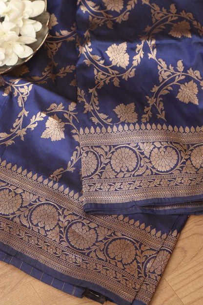 Exquisite Blue Banarasi Handloom Pure Katan Silk Dupatta - Luxurion World