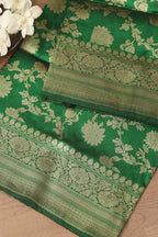 Exquisite Green Banarasi Handloom Pure Katan Silk Dupatta - Luxurion World- Crafted Heirlooms