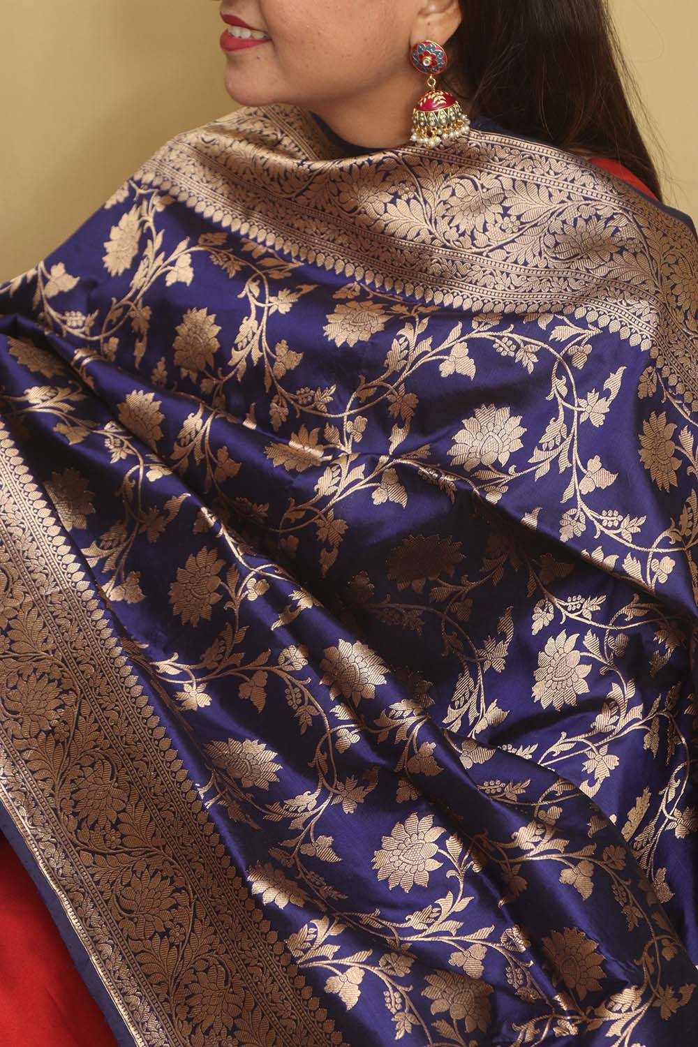 Exquisite Blue Banarasi Handloom Pure Katan Silk Dupatta - Luxurion World