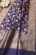 Exquisite Blue Banarasi Handloom Pure Katan Silk Dupatta - Luxurion World- Crafted Heirlooms