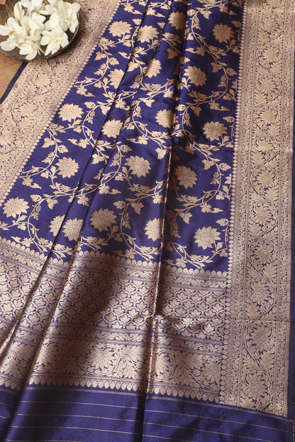 Exquisite Blue Banarasi Handloom Pure Katan Silk Dupatta - Luxurion World