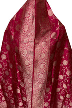 PD1B1AS326050501 Pink Banarasi Handloom Pure Katan Silk Dupatta - Luxurion World- Crafted Heirlooms