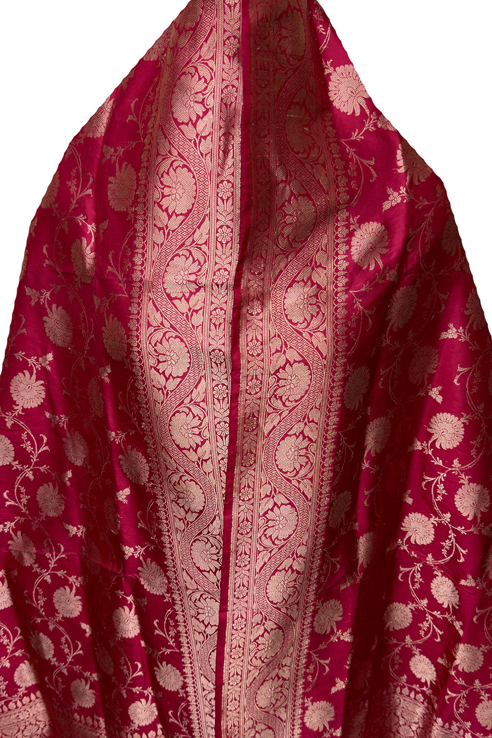 PD1B1AS326050501 Pink Banarasi Handloom Pure Katan Silk Dupatta - Luxurion World- Crafted Heirlooms