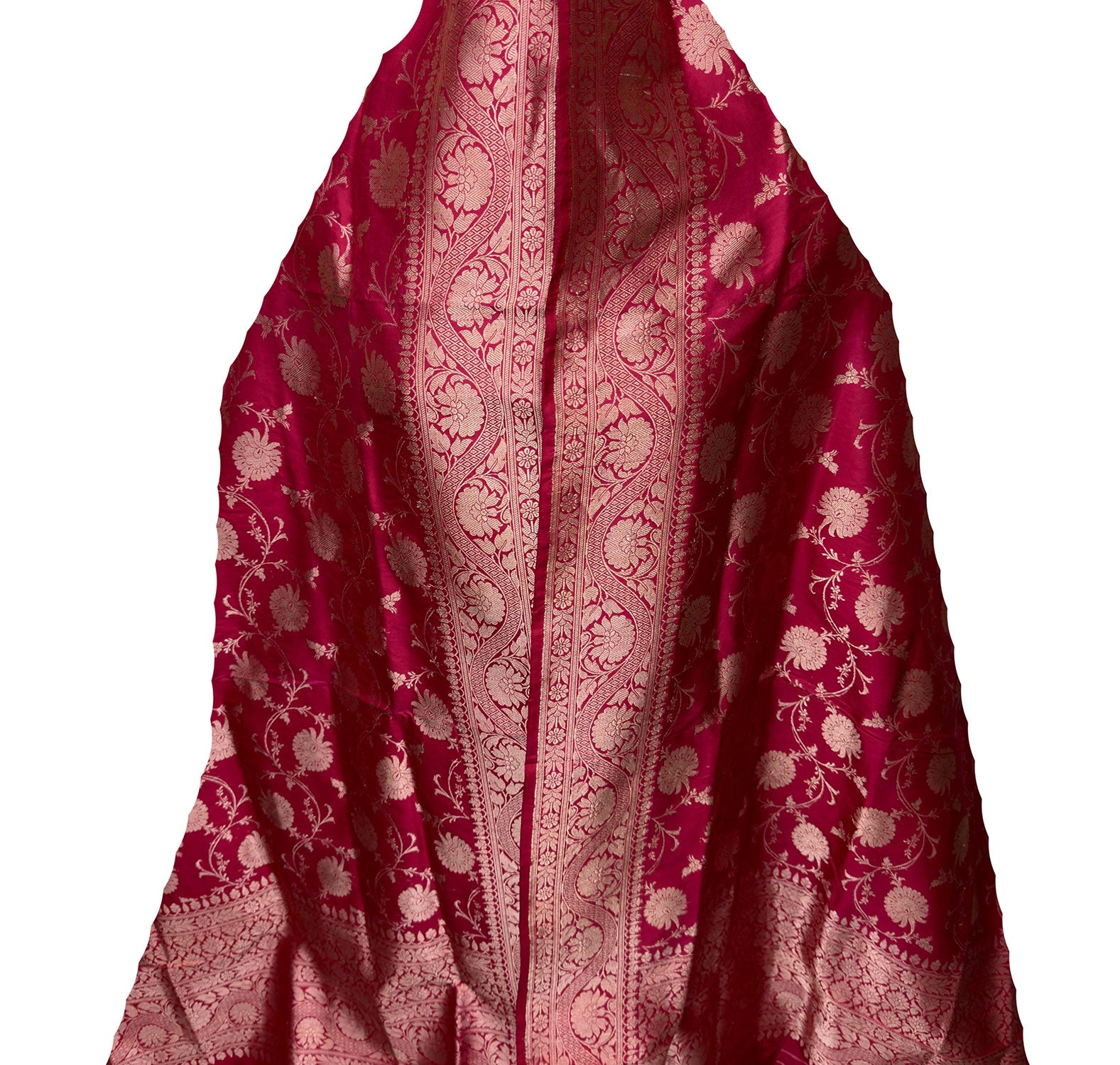 PD1B1AS326050501 Pink Banarasi Handloom Pure Katan Silk Dupatta - Luxurion World- Crafted Heirlooms