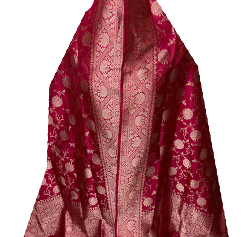 PD1B1AS326050501 Pink Banarasi Handloom Pure Katan Silk Dupatta - Luxurion World- Crafted Heirlooms