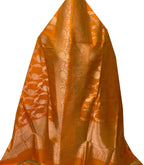 PD1B1AS326050502 Orange Banarasi Handloom Pure Katan Silk Dupatta - Luxurion World- Crafted Heirlooms