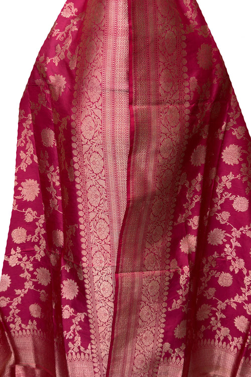 PD1B1AS326050503 Pink Banarasi Handloom Pure Katan Silk - Luxurion World- Crafted Heirlooms