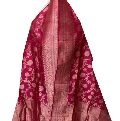 PD1B1AS326050503 Pink Banarasi Handloom Pure Katan Silk - Luxurion World- Crafted Heirlooms
