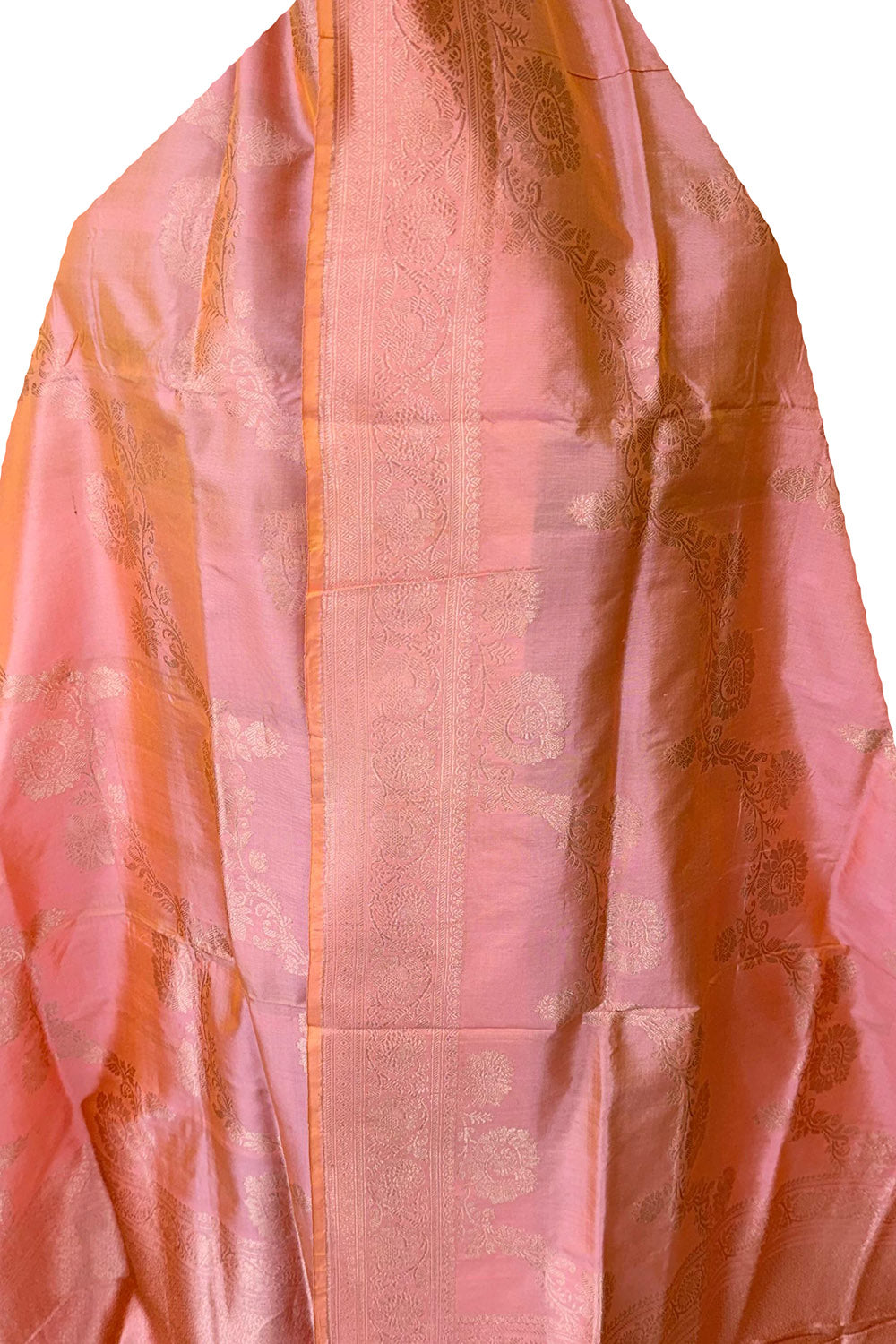 PD1B1AS326050504 Peach Banarasi Handloom Pure Katan Silk - Luxurion World- Crafted Heirlooms