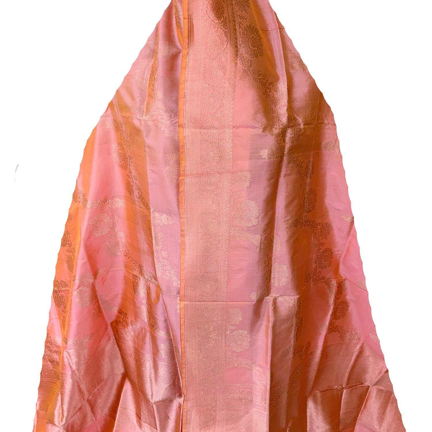 PD1B1AS326050504 Peach Banarasi Handloom Pure Katan Silk - Luxurion World- Crafted Heirlooms