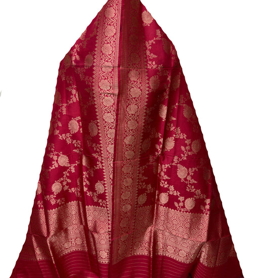 PD1B1AS326050505 Pink Banarasi Handloom Pure Katan Silk - Luxurion World- Crafted Heirlooms