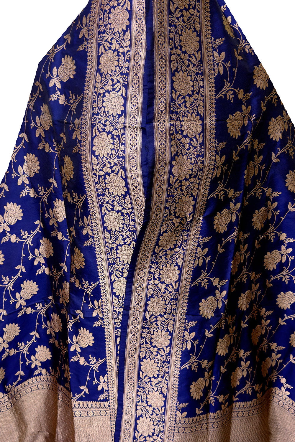 PD1B1AS326050506 Blue Banarasi Handloom Pure Katan Silk - Luxurion World- Crafted Heirlooms