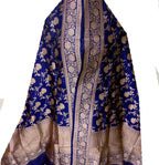 PD1B1AS326050506 Blue Banarasi Handloom Pure Katan Silk - Luxurion World- Crafted Heirlooms