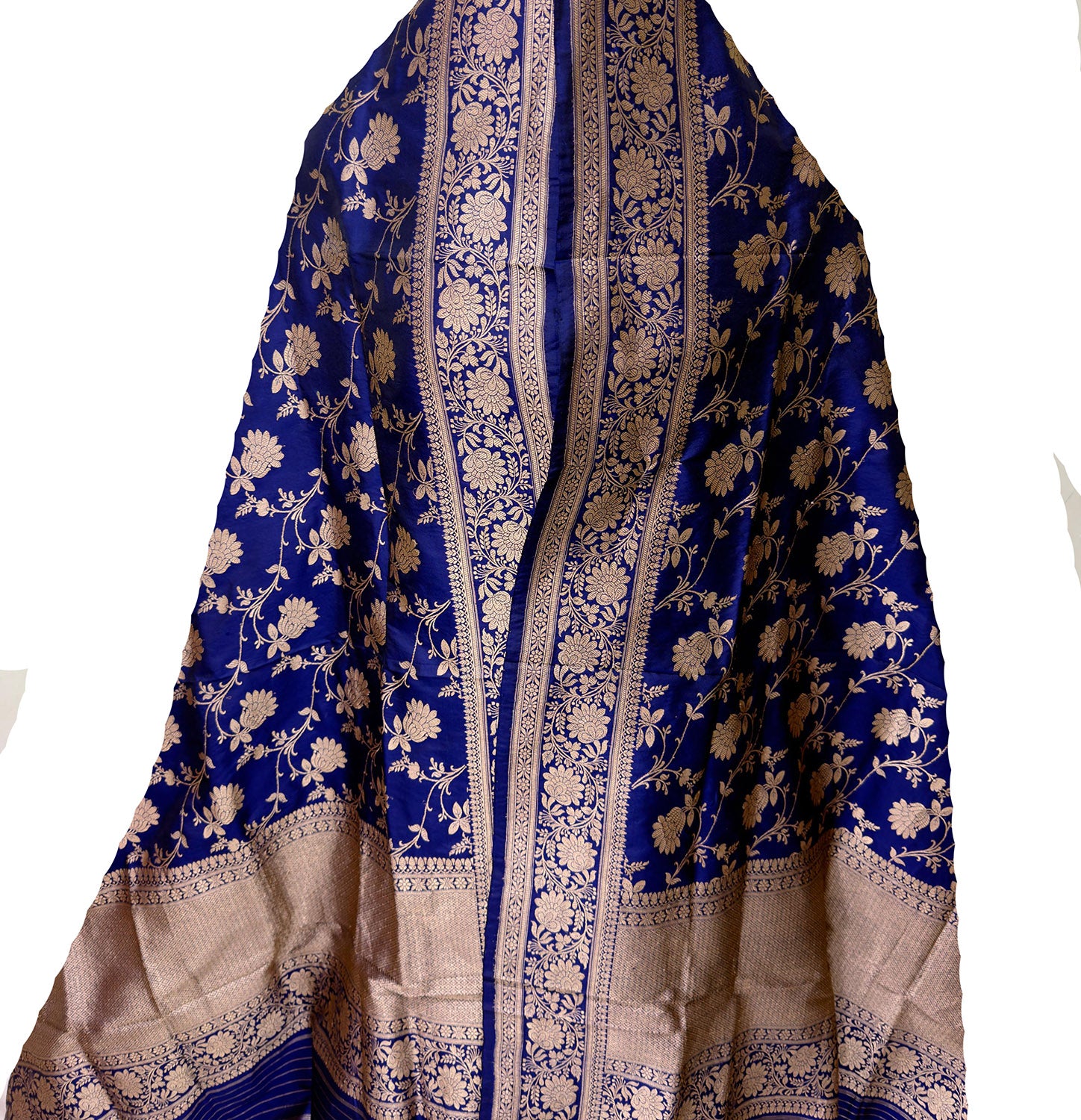 PD1B1AS326050506 Blue Banarasi Handloom Pure Katan Silk - Luxurion World- Crafted Heirlooms