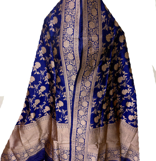 PD1B1AS326050506 Blue Banarasi Handloom Pure Katan Silk - Luxurion World- Crafted Heirlooms