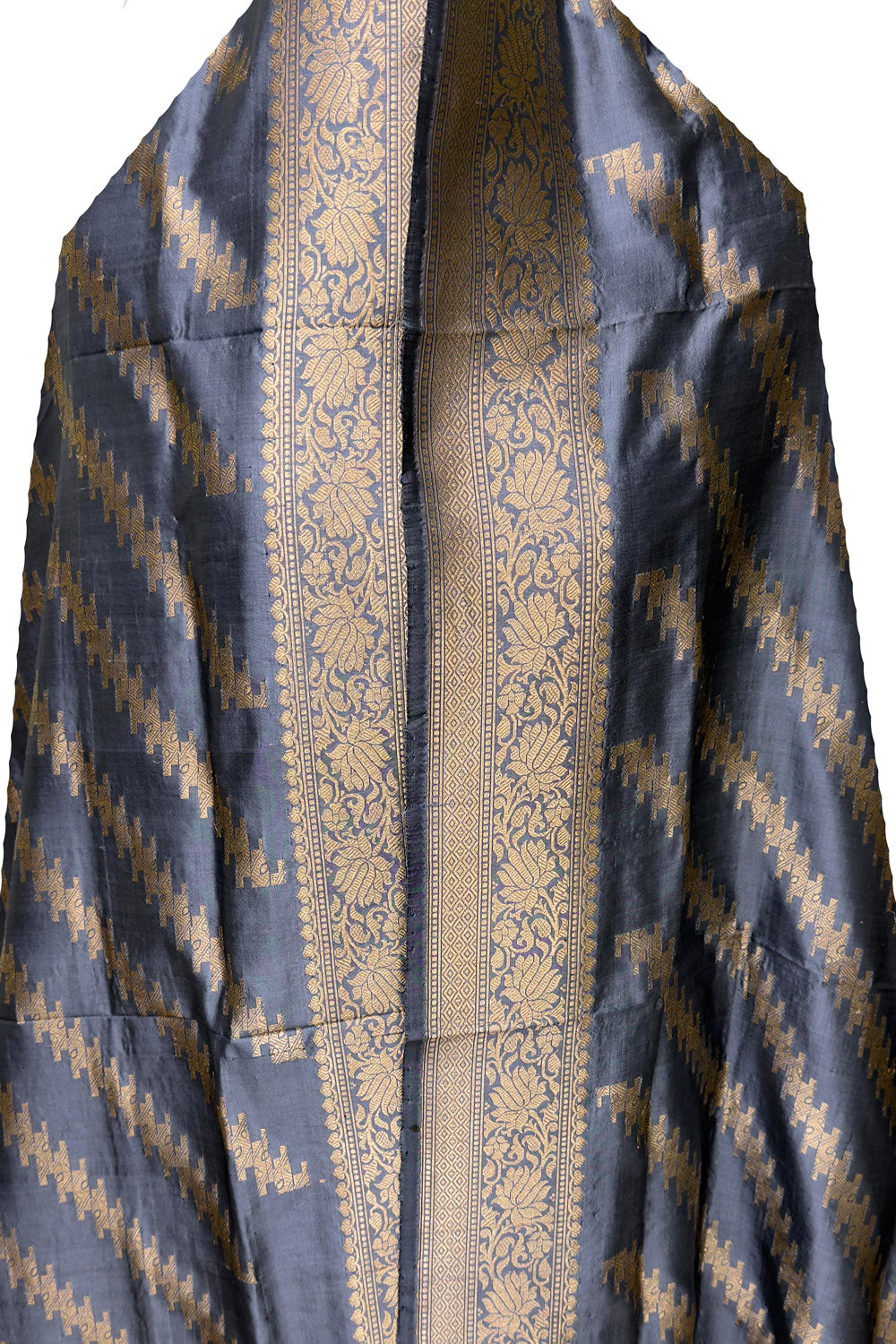 PD1B1AS326050507 Grey Banarasi Handloom Pure Katan Silk - Luxurion World- Crafted Heirlooms