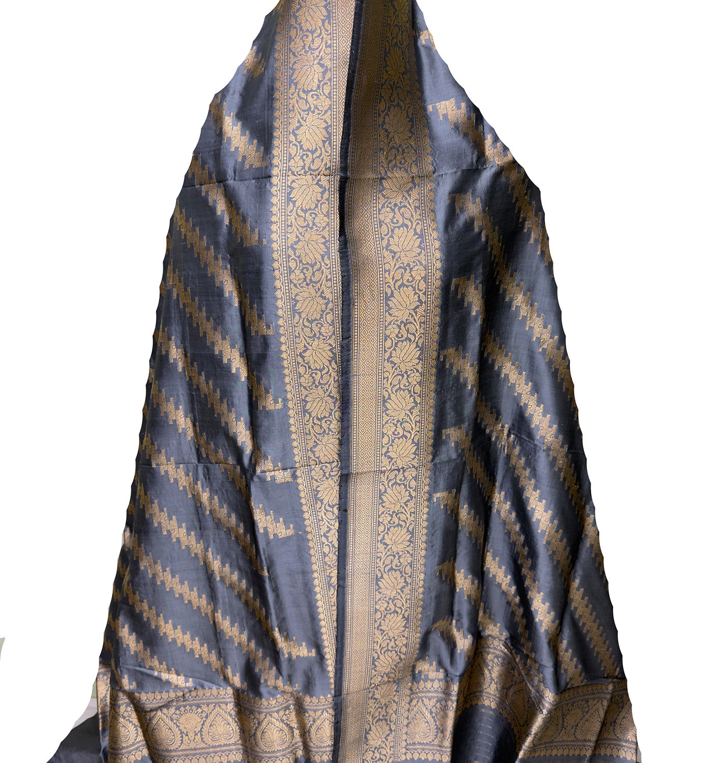PD1B1AS326050507 Grey Banarasi Handloom Pure Katan Silk - Luxurion World- Crafted Heirlooms