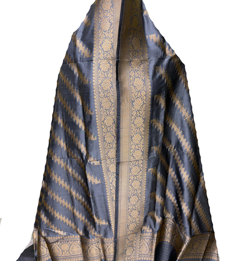 PD1B1AS326050507 Grey Banarasi Handloom Pure Katan Silk - Luxurion World- Crafted Heirlooms