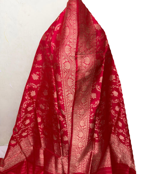PD1B1AS326050508 Red Banarasi Handloom Pure Katan Silk - Luxurion World- Crafted Heirlooms