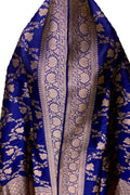 PD1B1AS326050509 Blue Banarasi Handloom Pure Katan Silk Dupatta - Luxurion World- Crafted Heirlooms