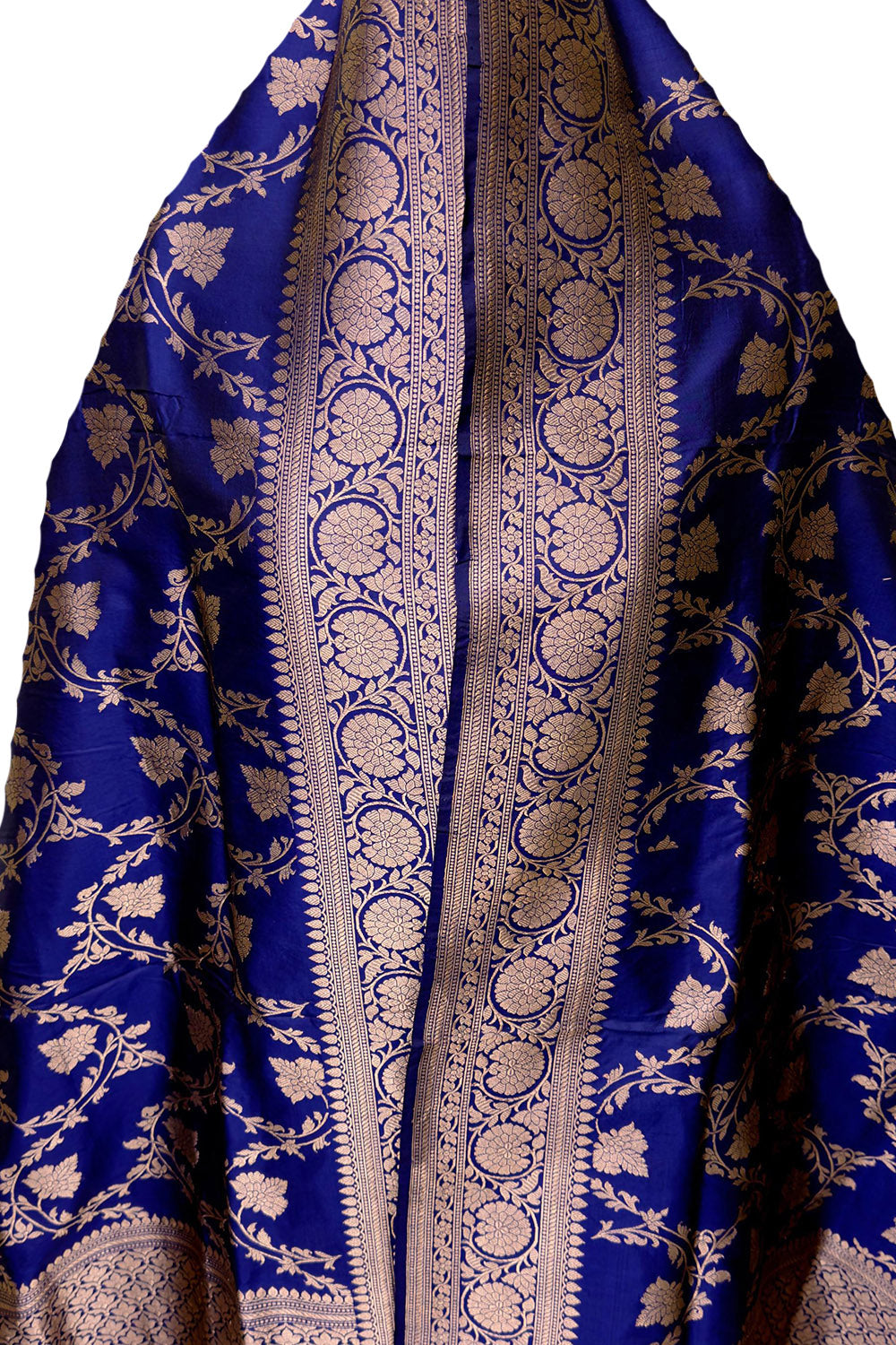 PD1B1AS326050509 Blue Banarasi Handloom Pure Katan Silk Dupatta - Luxurion World- Crafted Heirlooms