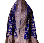 PD1B1AS326050509 Blue Banarasi Handloom Pure Katan Silk Dupatta - Luxurion World- Crafted Heirlooms