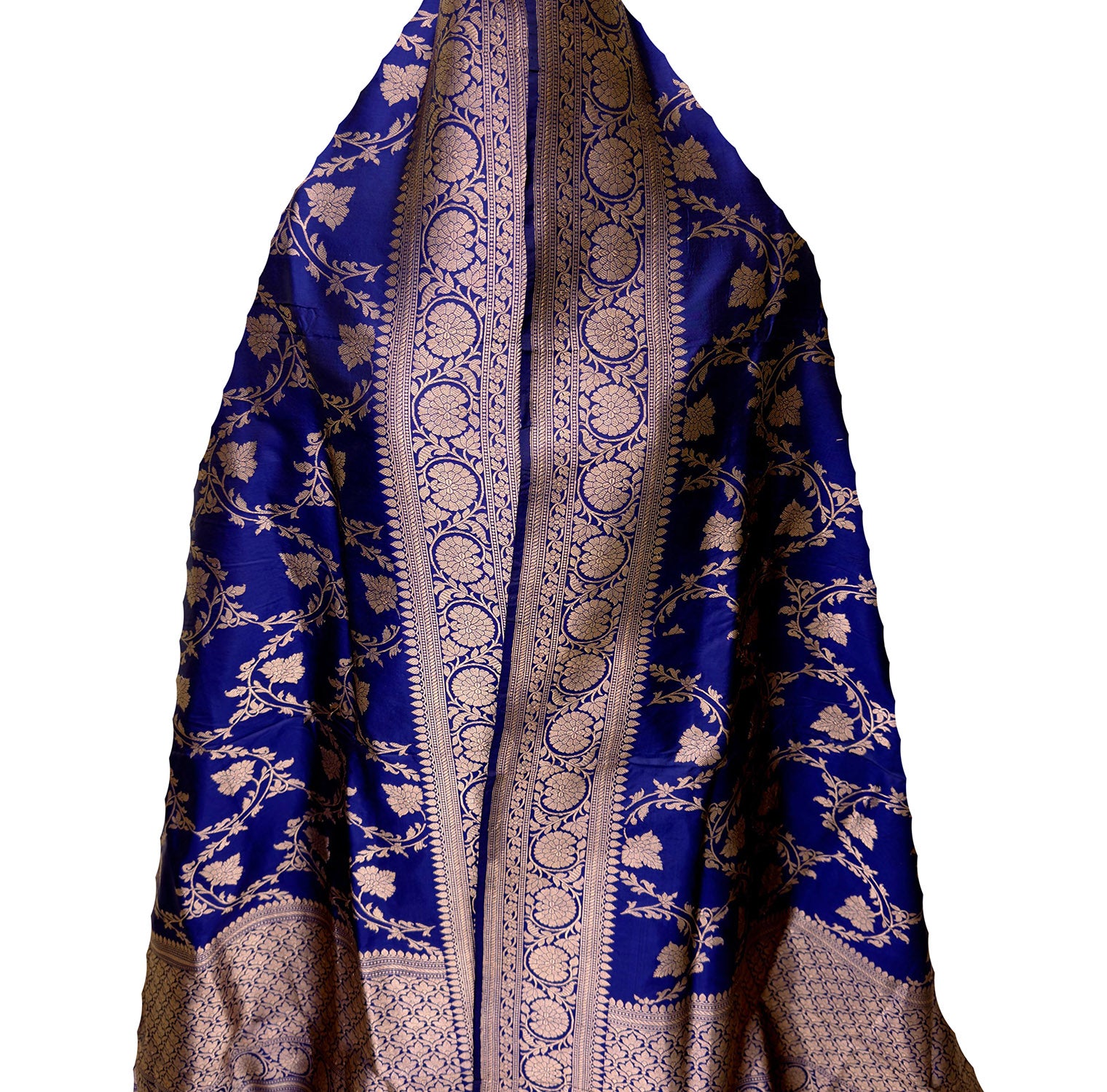 PD1B1AS326050509 Blue Banarasi Handloom Pure Katan Silk Dupatta - Luxurion World- Crafted Heirlooms