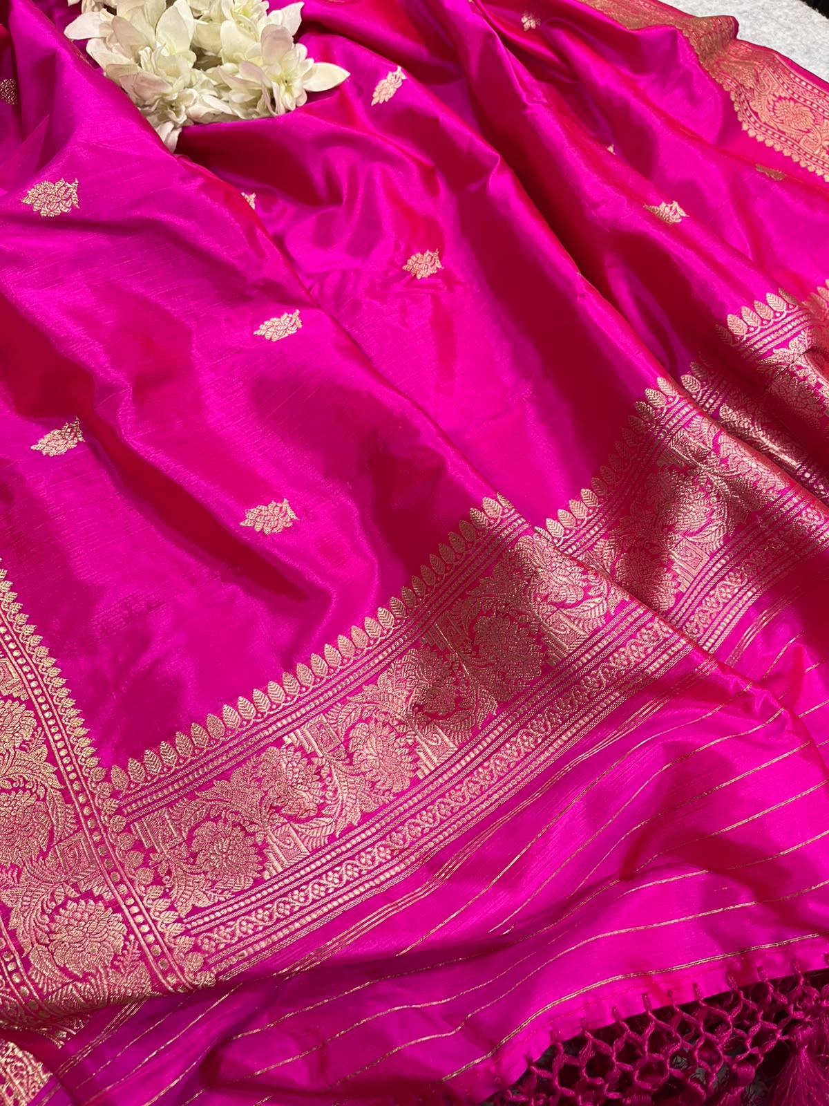 Pink Banarasi Pure Katan Silk Handloom Dupatta