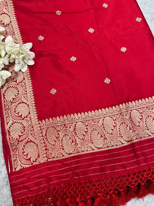 Red Handloom Banarasi Pure Katan Silk Dupatta PD1B1AS326100302