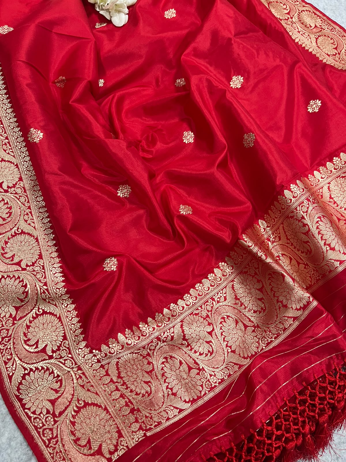 Red Banarasi Pure Katan Silk Handloom Dupatta