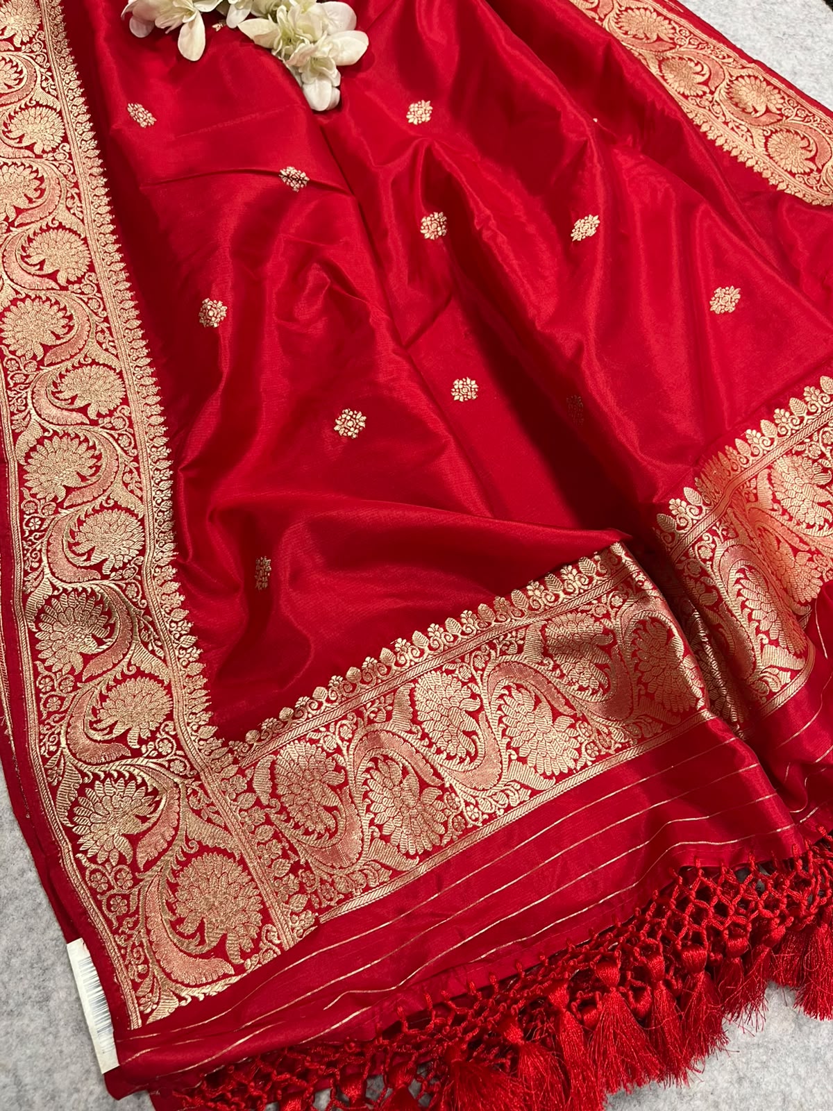 Red Banarasi Pure Katan Silk Handloom Dupatta