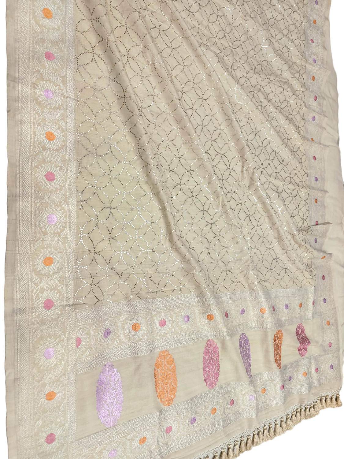 Dazzling Dyeable Banarasi Handloom Tussar Georgette Mukaish Work Meenakari Dupatta - Luxurion World