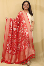 Red Banarasi Handloom Georgette Dupatta - Luxurion World