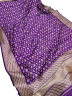 Purple Banarasi Handloom Pure Katan Silk Dupatta - Luxurion World- Crafted Heirlooms