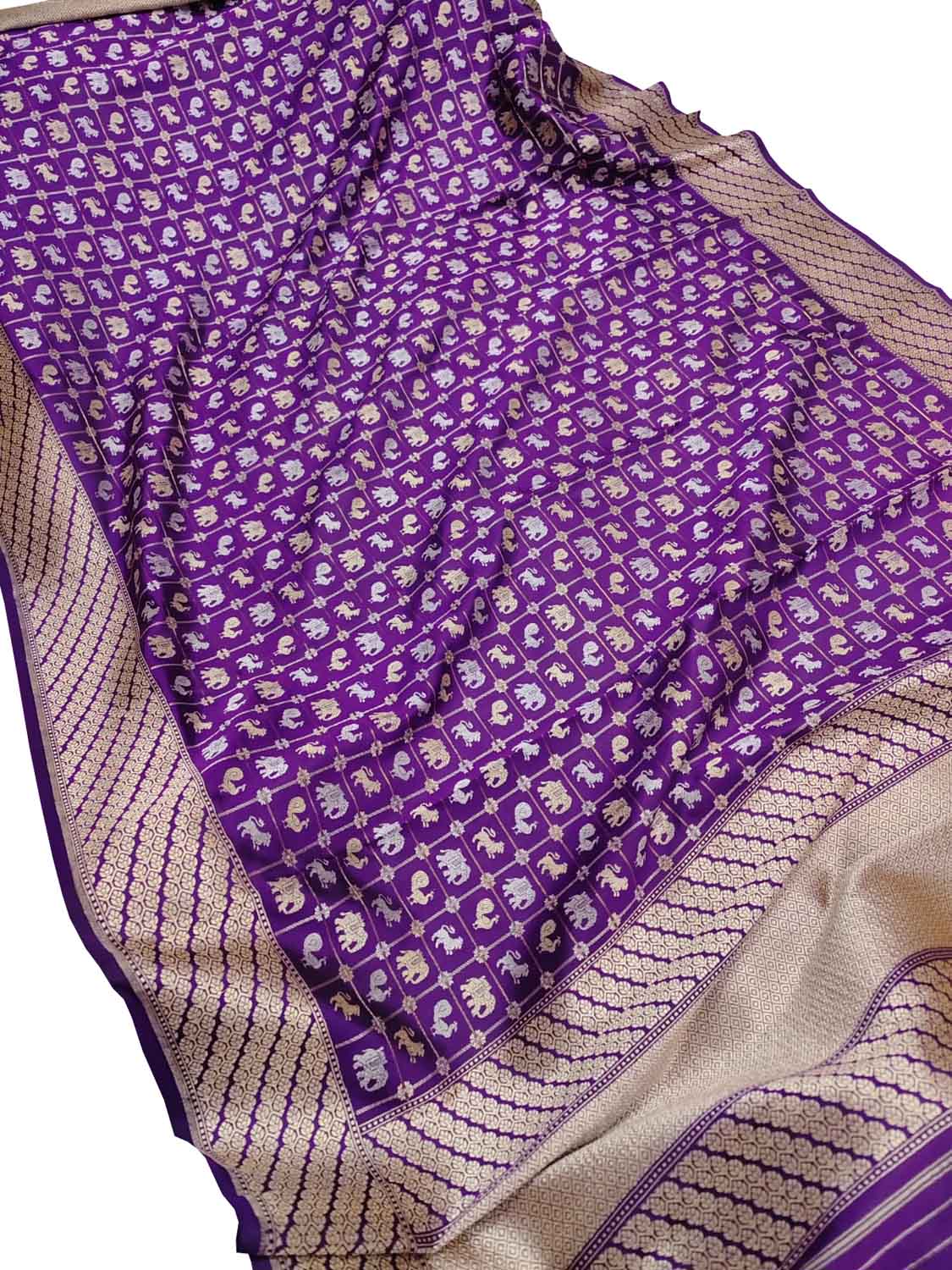 Purple Banarasi Handloom Pure Katan Silk Dupatta - Luxurion World- Crafted Heirlooms