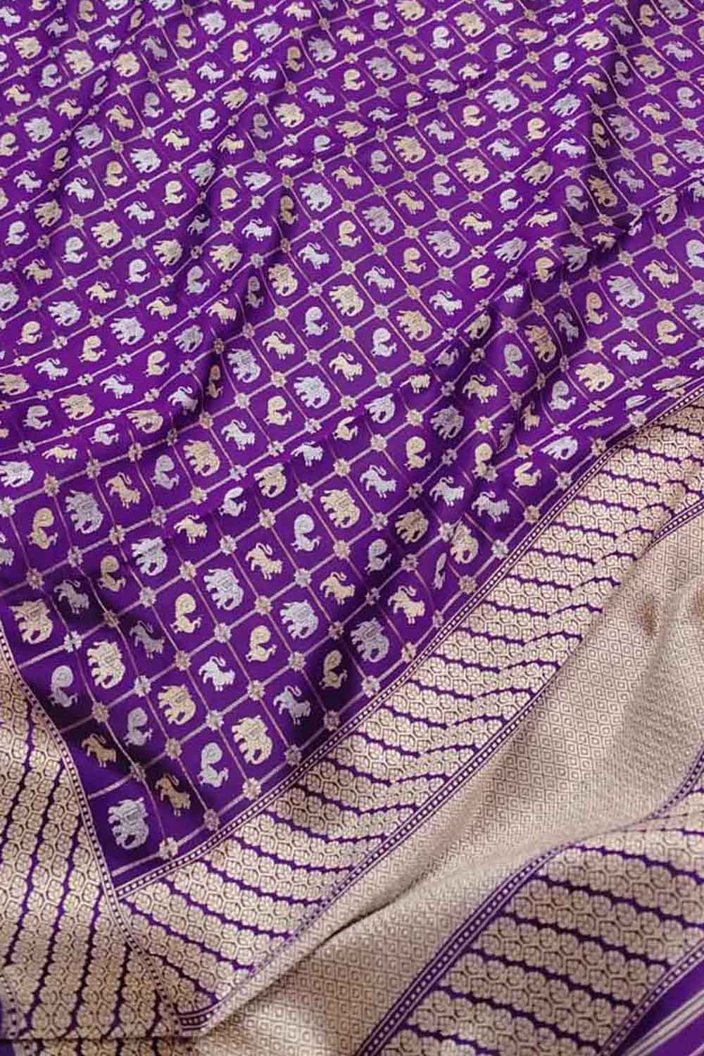 Purple Banarasi Handloom Pure Katan Silk Dupatta - Luxurion World- Crafted Heirlooms