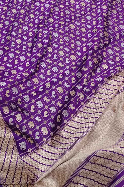 Purple Banarasi Handloom Pure Katan Silk Dupatta - Luxurion World