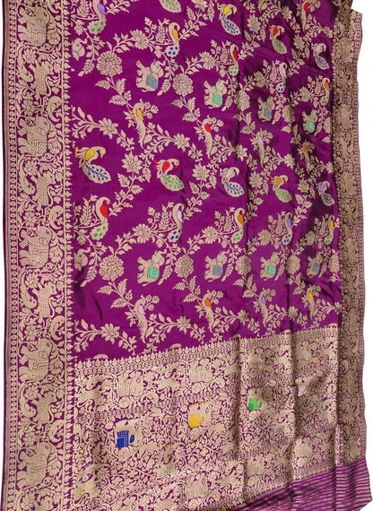 Exquisite Purple Banarasi Silk Dupatta - Handloom Katan - Luxurion World