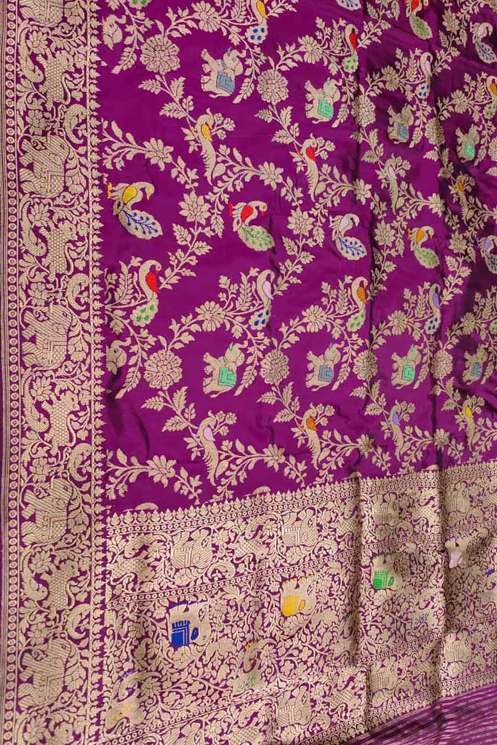 Exquisite Purple Banarasi Silk Dupatta - Handloom Katan - Luxurion World- Crafted Heirlooms