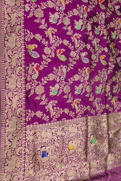Exquisite Purple Banarasi Silk Dupatta - Handloom Katan - Luxurion World