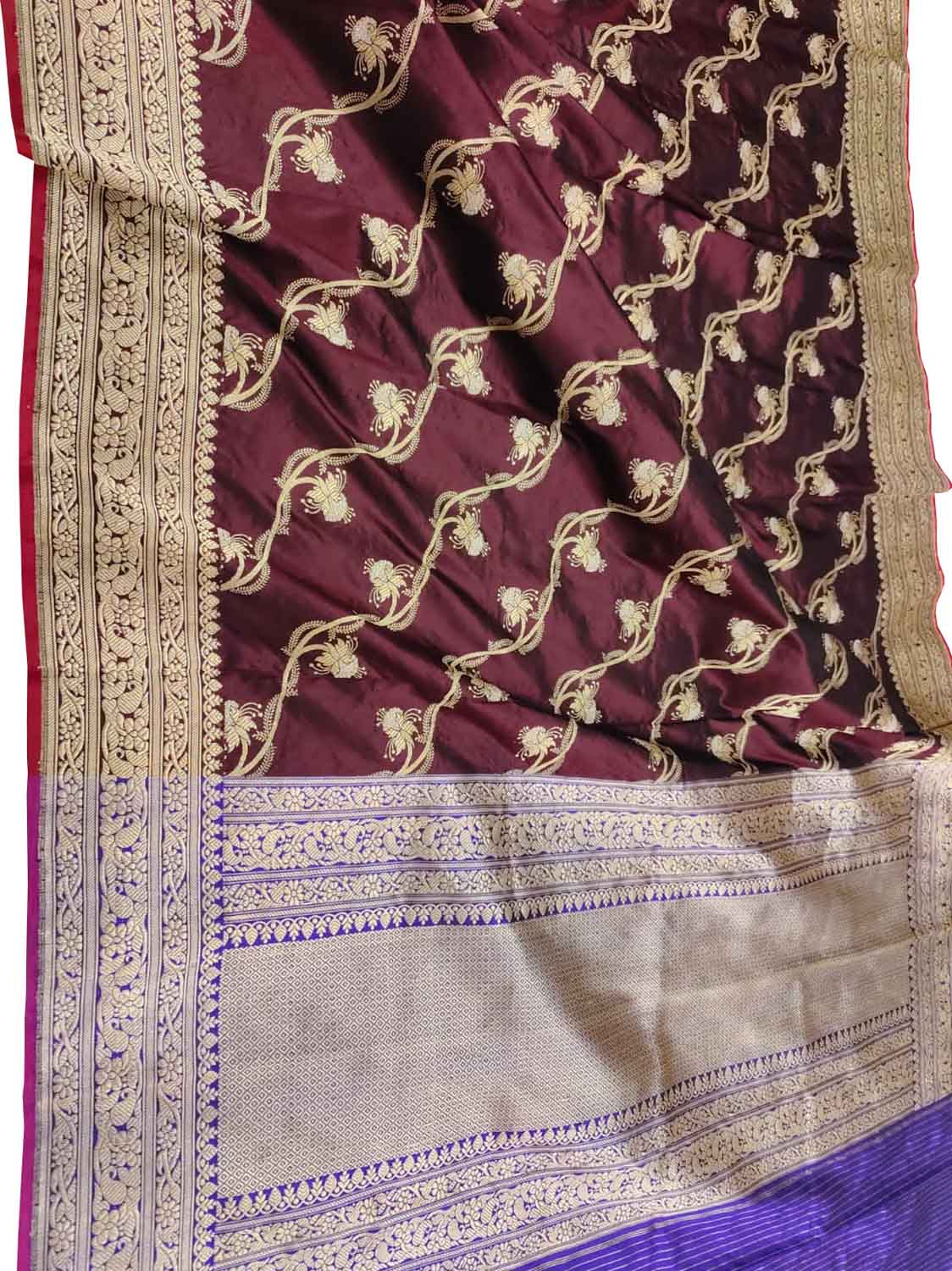 Elegant Maroon Banarasi Silk Dupatta - Luxurion World- Crafted Heirlooms