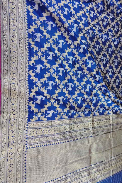 Exquisite Blue Banarasi Handloom Pure Katan Silk Dupatta - Luxurion World