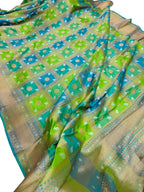 Green & Blue Banarasi Handloom Pure Katan Silk Dupatta - Luxurion World