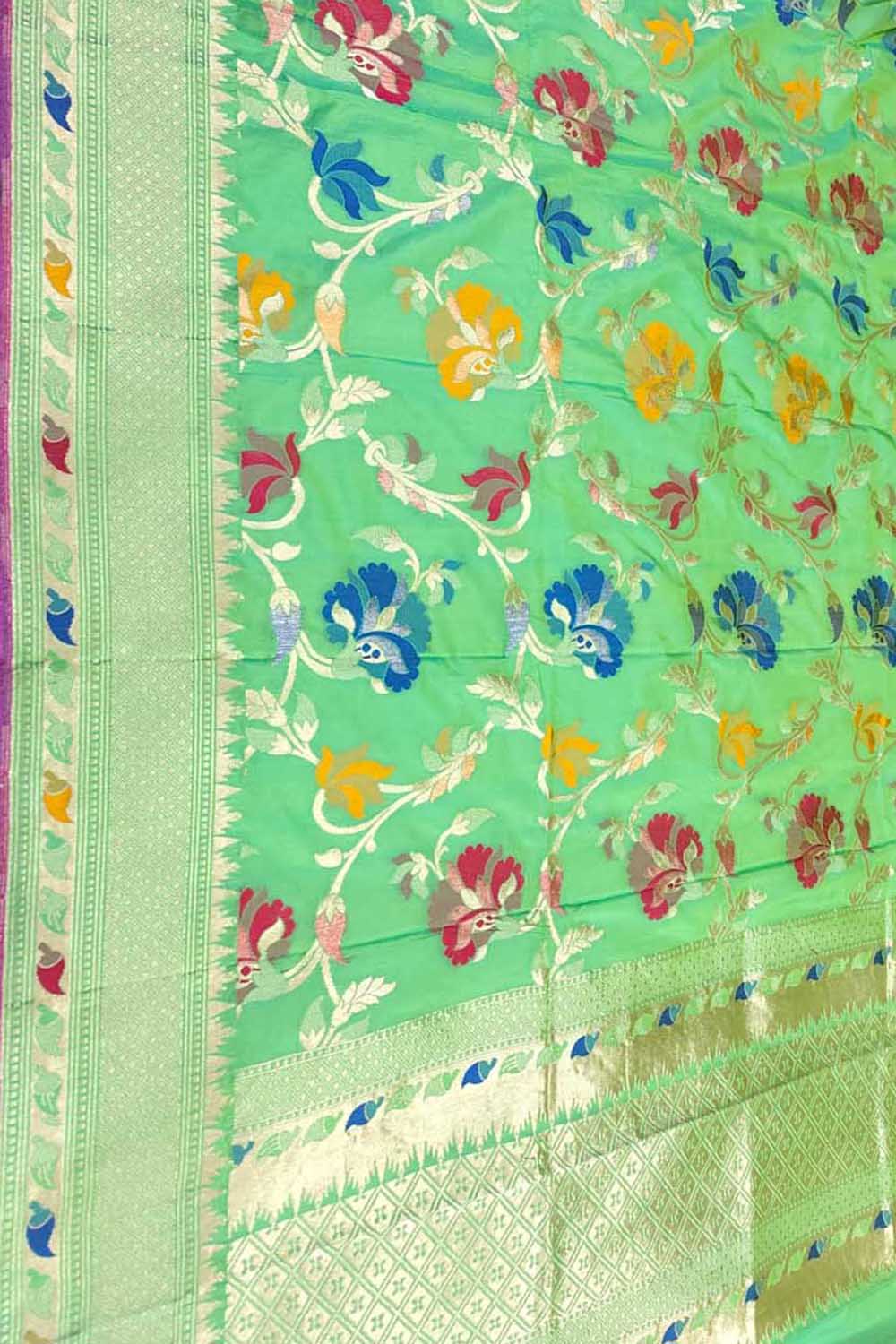 Green Banarasi Silk Dupatta: Handloom Elegance - Luxurion World- Crafted Heirlooms