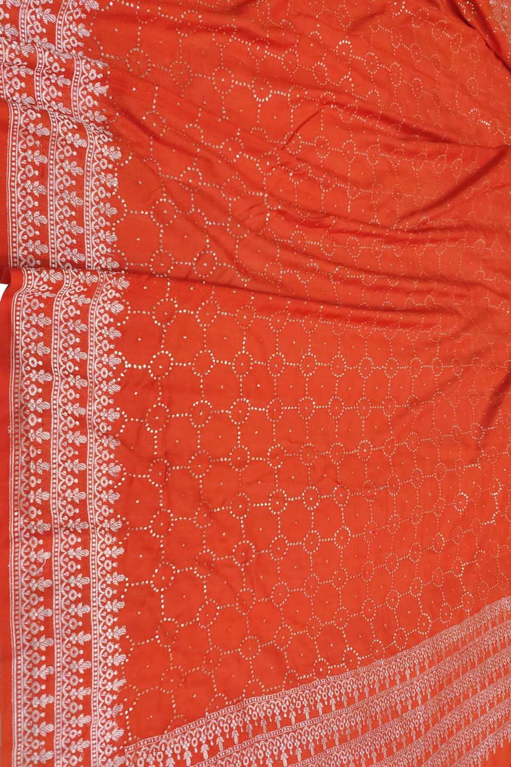 Elegant Orange Banarasi Handloom Pure Moonga Silk Mukaish Work Dupatta - Luxurion World